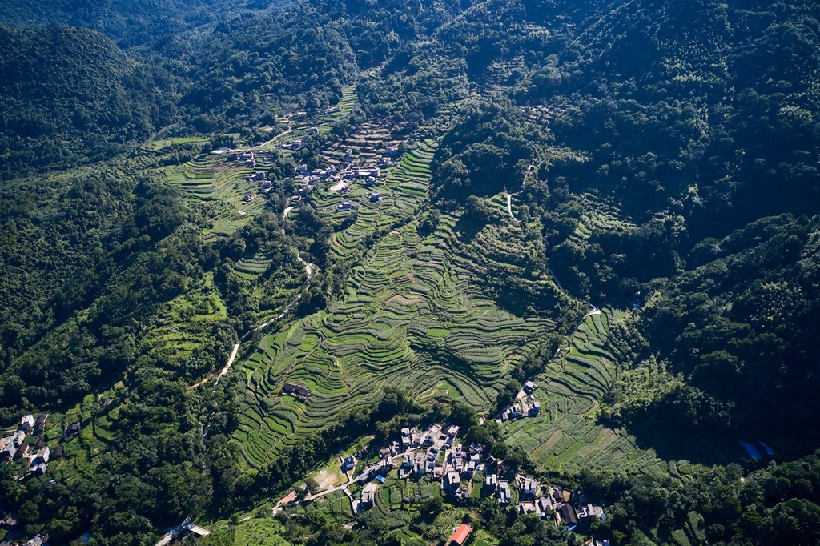 连南县大坪镇瑶排梯田国家湿地公园，大古坳村梯田。