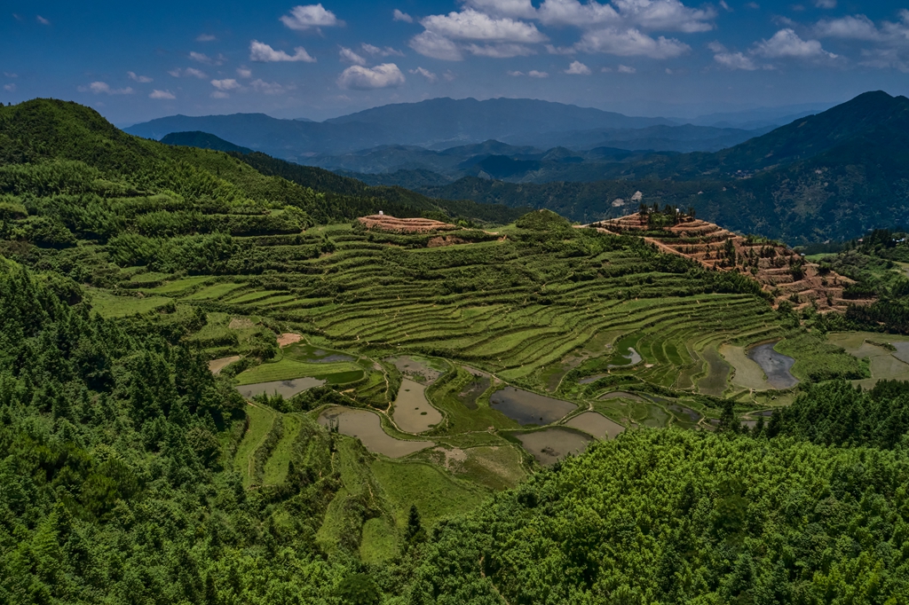 连南县大坪镇瑶排梯田国家湿地公园，大古坳村梯田。
