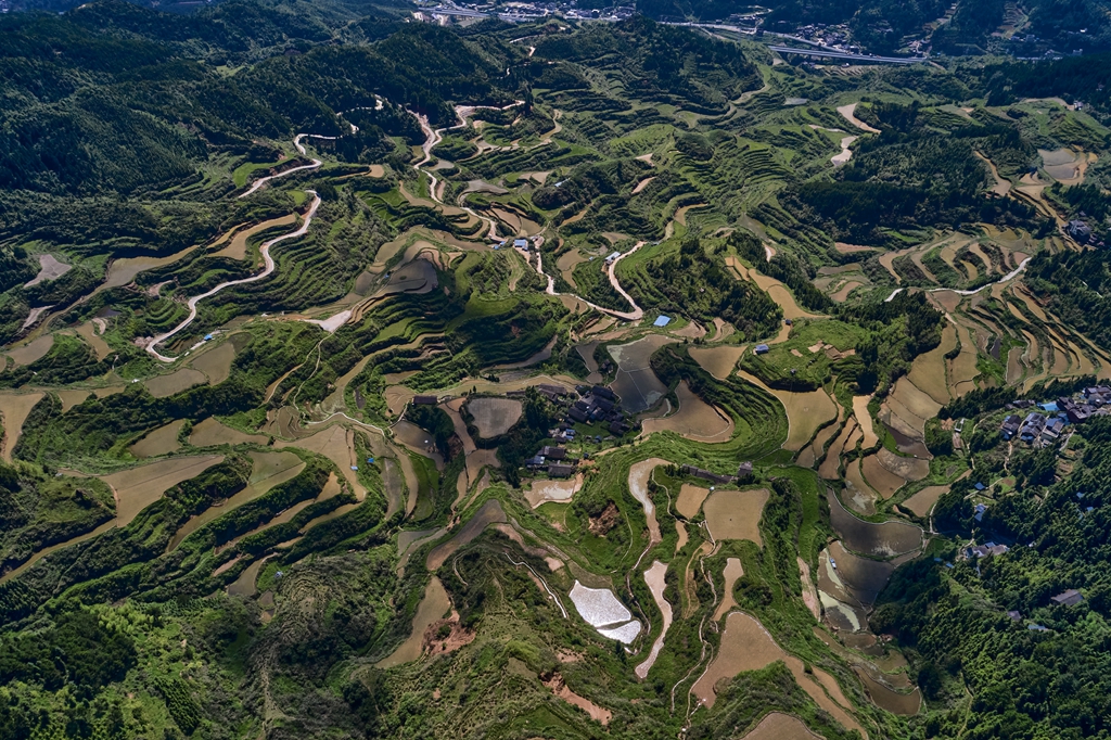 连南县大坪镇瑶排梯田国家湿地公园，大古坳村梯田。