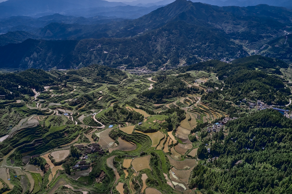 连南县大坪镇瑶排梯田国家湿地公园，大古坳村梯田。