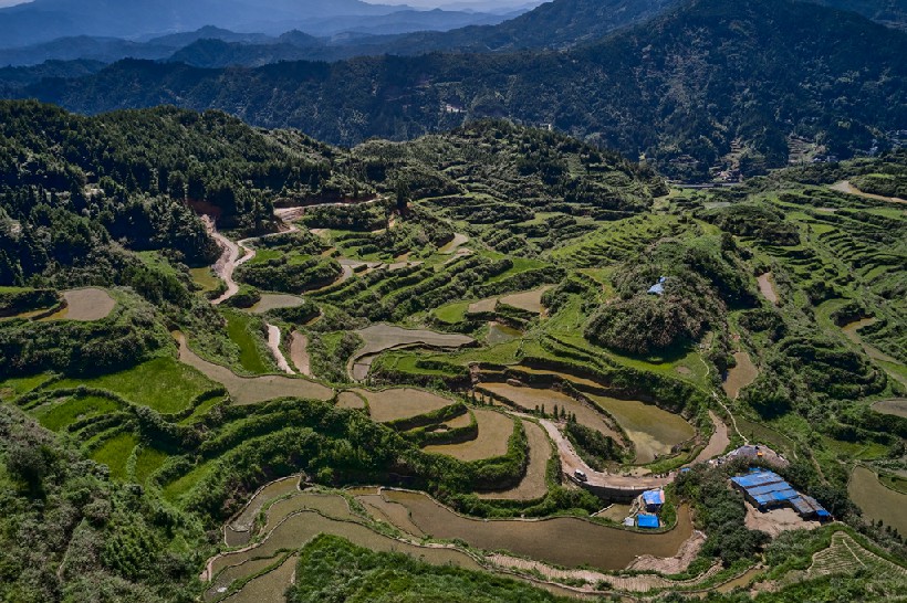 连南县大坪镇瑶排梯田国家湿地公园，大古坳村梯田。